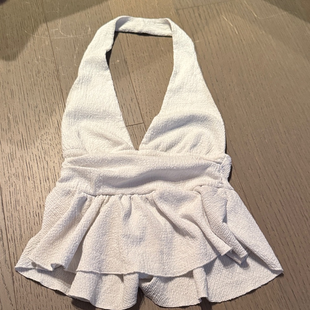 Stylish White top ruffle halter neck